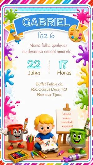 Convite de Aniversário Pintor Infantil para Editar