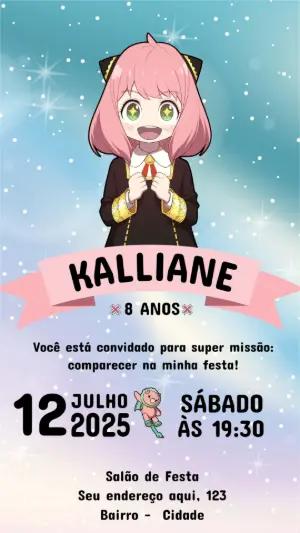 Convite Aniversário Spy x Family com Anya para Editar Online