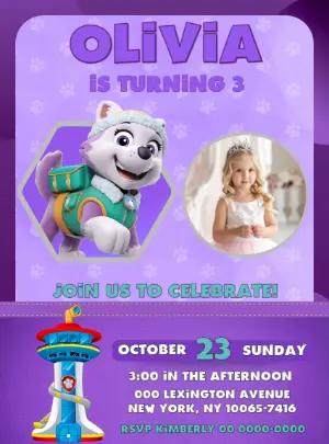 Editable Paw Patrol Everest Birthday Invitation with Photo