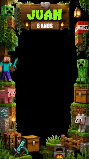 Moldura Story Aniversário Minecraft Editável para Festa de Jogos
