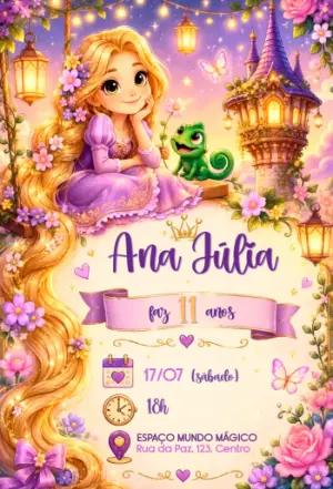 Convite Animado Rapunzel Enrolados: Vídeo de Aniversário Editável