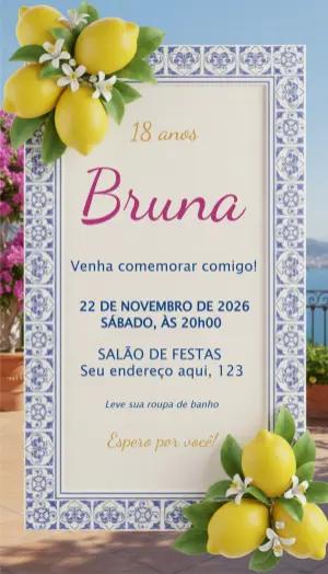 Convite de Aniversário Limão Siciliano e Azulejos para Editar