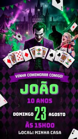 Convite de Aniversário Coringa e Arlequina para Editar
