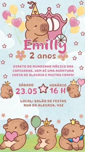 Convite Aniversário Capivara Princesa para Editar Online