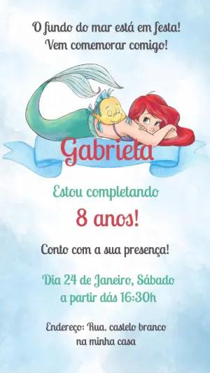 Convite de Aniversário Pequena Sereia Aquarela para Editar