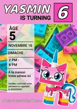 Invitation Anniversaire Unikitty Blocs Colorés Lego Modèle à Éditer