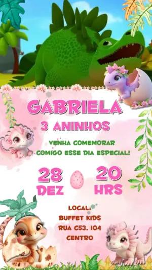 Convite Animado Aniversário Dinossauros Baby para Editar Online