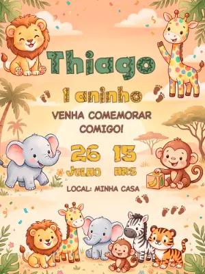 Convite de Aniversário Safari Baby Fofo para Editar