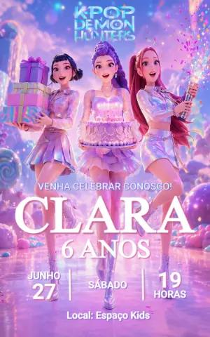 Convite de Aniversário K-pop Demon Hunters Editável