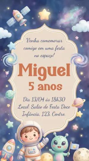 Convite de Aniversário Infantil Astronauta Modelo Editável