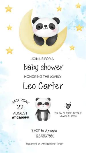 Cute Panda Baby Shower Invitation Template for Editing