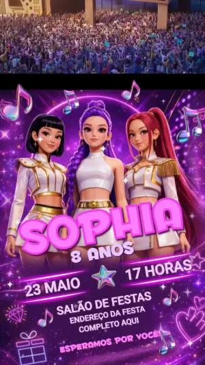 Convite Animado de Aniversário guerreiras do K-pop para Editar
