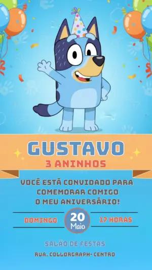 Convite de Aniversário Bluey e Bingo Colorido para Editar e Enviar
