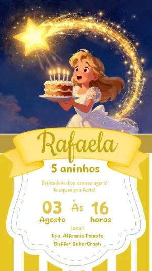 Convite de Aniversário Mágico com Estrela Cadente Editável