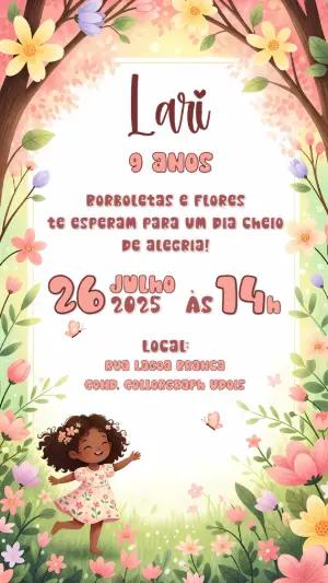 Convite Aniversário Jardim Encantado com Menina para Editar