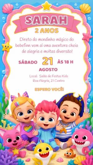 Convite de Aniversário Bebefinn e Baby Shark para Editar