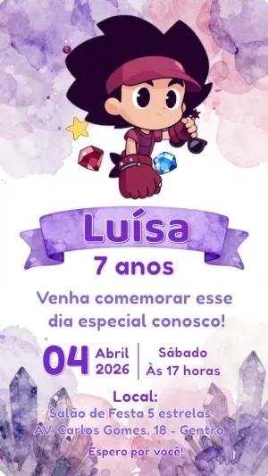 Convite Digital Aniversário Menina Tema Gemas e Cristais