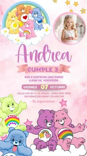 Invitación de Cumpleaños Ositos Cariñositos Rosa para Editar
