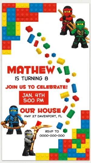 Editable Ninja & Bricks Birthday Party Invitation