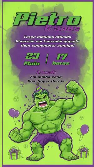 Convite de Aniversário Hulk Super-Herói para Editar Online