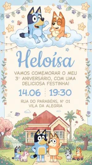 Convite de Aniversário Bluey Infantil: Modelo Digital Editável