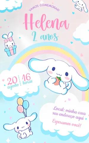 Convite de Aniversário Kawaii com Coelhinho Fofo para Editar