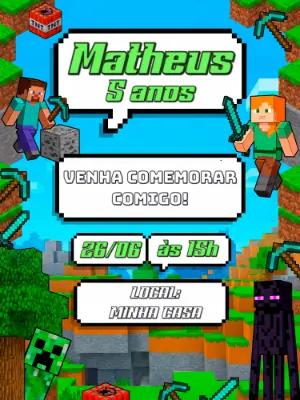 Convite Digital Minecraft: Modelo Editável para Festa Infantil
