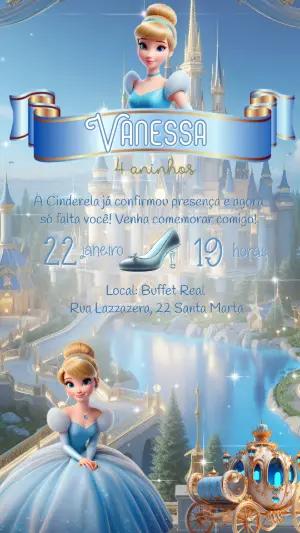 Convite de Aniversário Cinderela Princesa para Editar