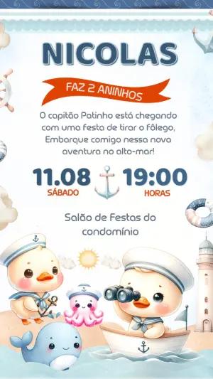 Convite Aniversário Patinho Marinheiro para Editar Online