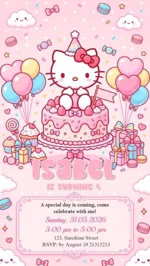 Cute Hello Kitty Birthday Invitation | Editable Template