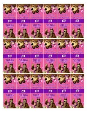 Rótulo Tic Tac Masha e o Urso Editável para Aniversário