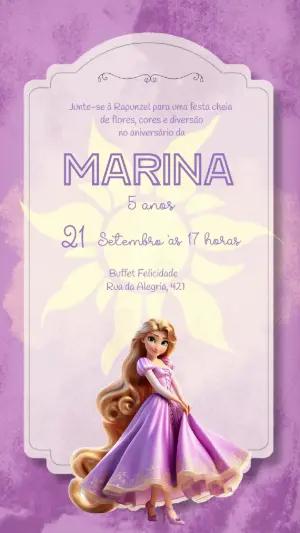 Convite de Aniversário Rapunzel Editável para Festa de Princesa