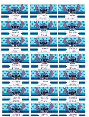 Etiqueta Escolar Stitch Azul para Editar e Imprimir