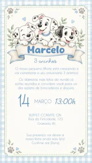 Convite de Aniversário 101 Dálmatas Editável para Menino