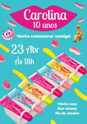 Convite de Aniversário Tema Carmed Gloss para Editar Online