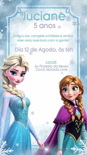 Convite Aniversário Frozen com Elsa e Anna para Editar Online