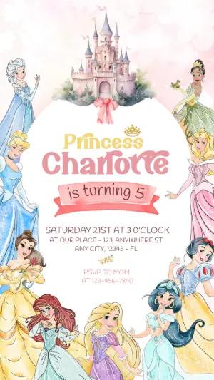 Watercolor Disney Princess Birthday Invitation to Edit
