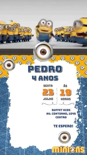 Convite Animado Aniversário Minions para Editar Online