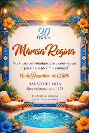 Convite Digital 30 Anos Pool Party Tropical Editável