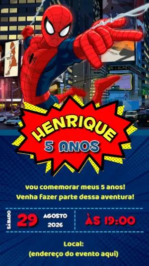 Convite Digital Aniversário Homem Aranha para Editar