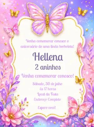 Convite de Aniversário Borboletas Jardim Encantado Editável