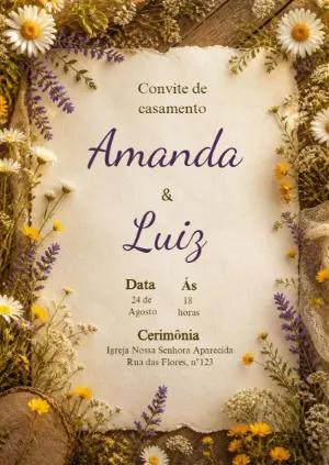 Convite de Casamento Rústico Floral: Modelo Editável