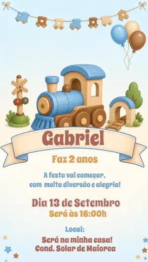 Convite de Aniversário Trenzinho de Madeira Editável