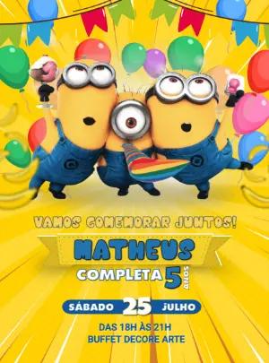 Convite de Aniversário Minions para Editar Online