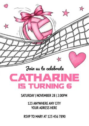 Pink Volleyball Birthday Invitation for Girls | Editable Template