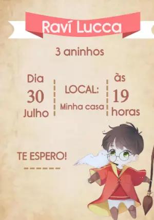 Convite Aniversário Harry Potter Bruxinho Fofo para Editar Online