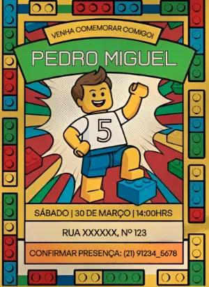 Convite de Aniversário Lego com Blocos Coloridos para Editar