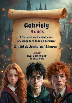 Convite Aniversário Harry Potter com Personagens para Editar