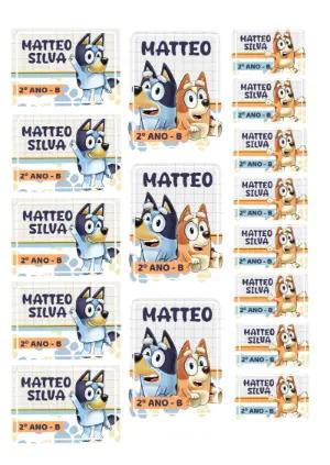 Etiquetas Escolares Bluey e Bingo Editáveis para Material Escolar