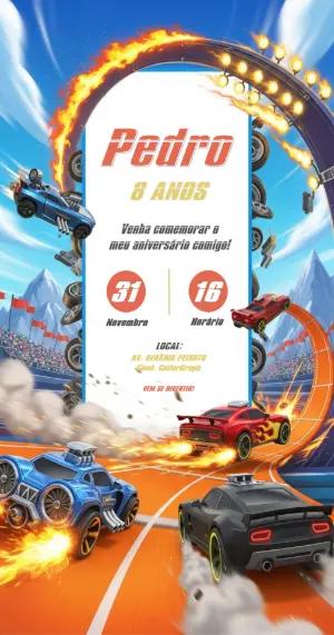 Convite Aniversário Carros de Corrida Radical para Editar Online